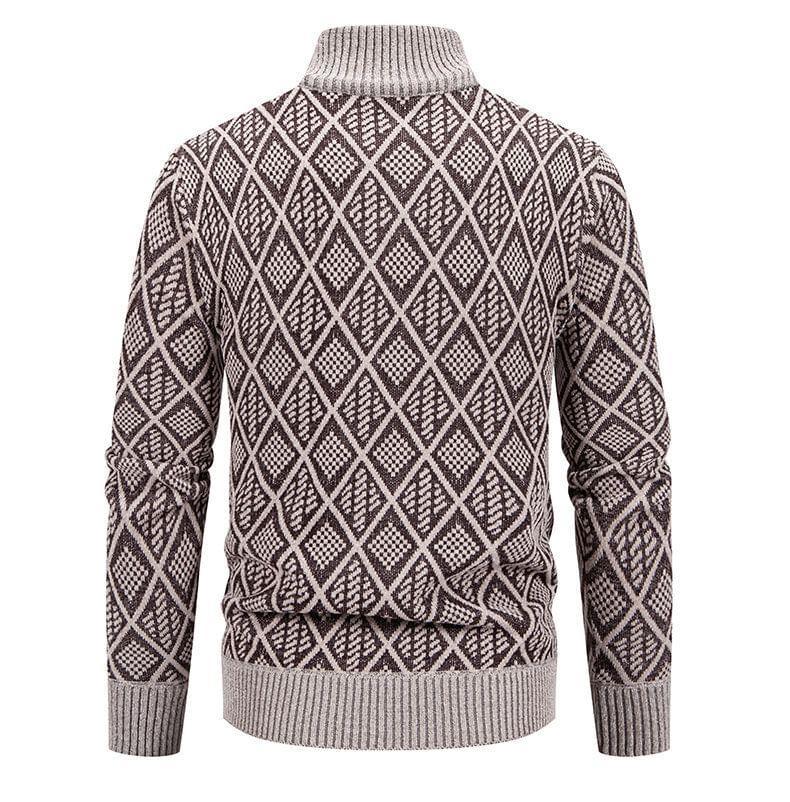 High Neck Jacquard Zip-Up Cardigan Product Image