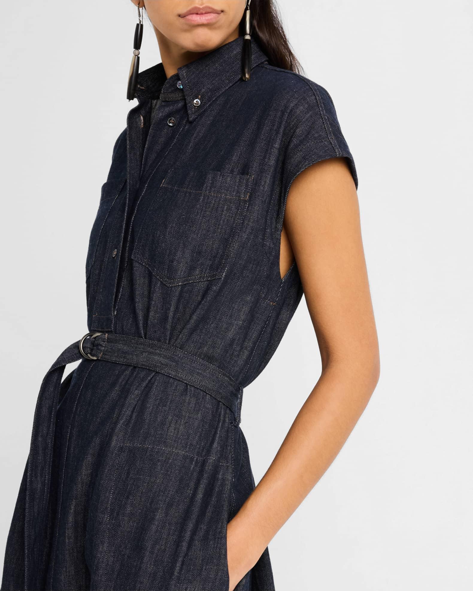 Cap-Sleeve Belted Indigo Midi Shirtdress Product Image
