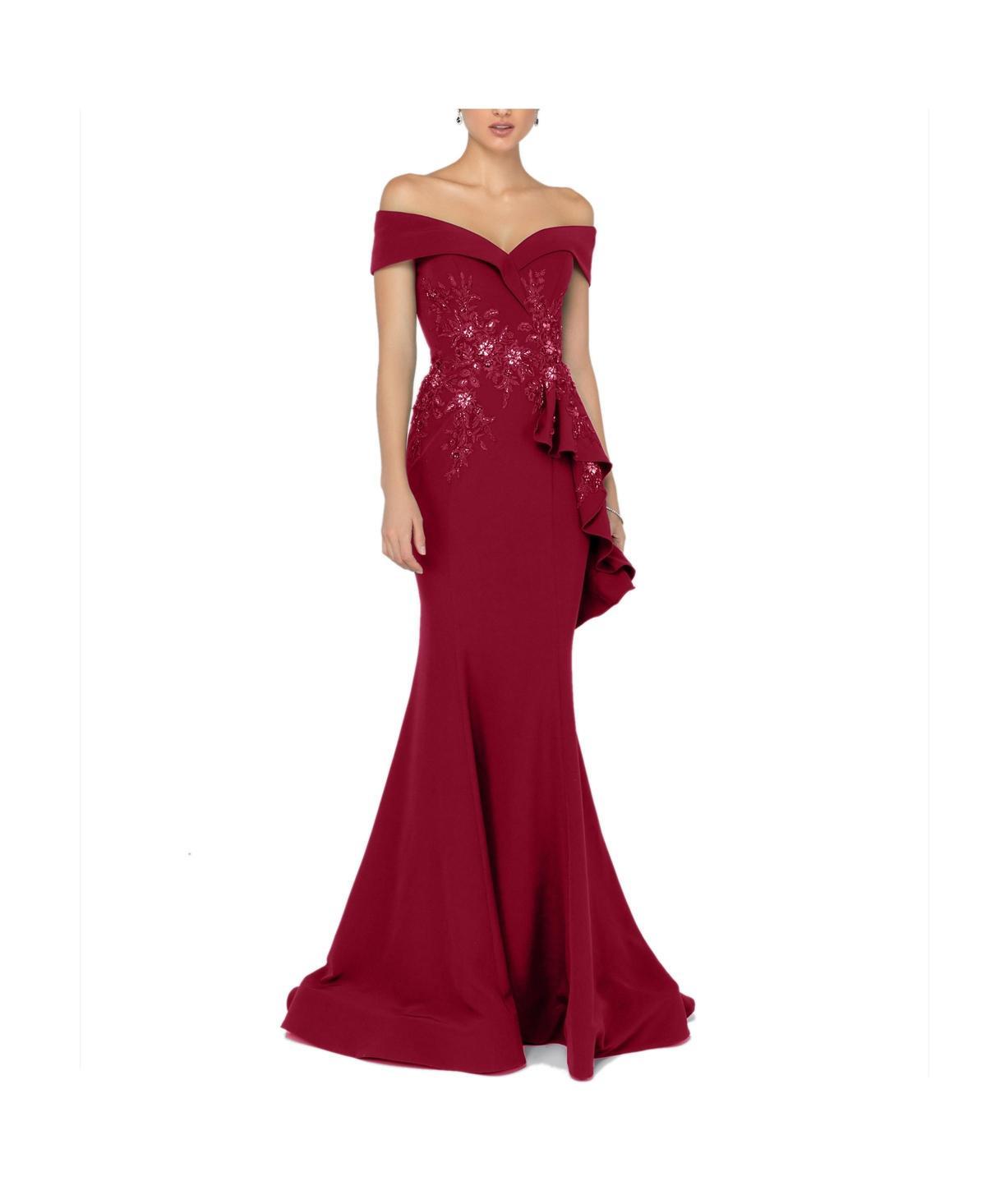 Terani Couture Off-the-Shoulder Short Sleeve Peplum Beaded Applique Mermaid Gown Product Image