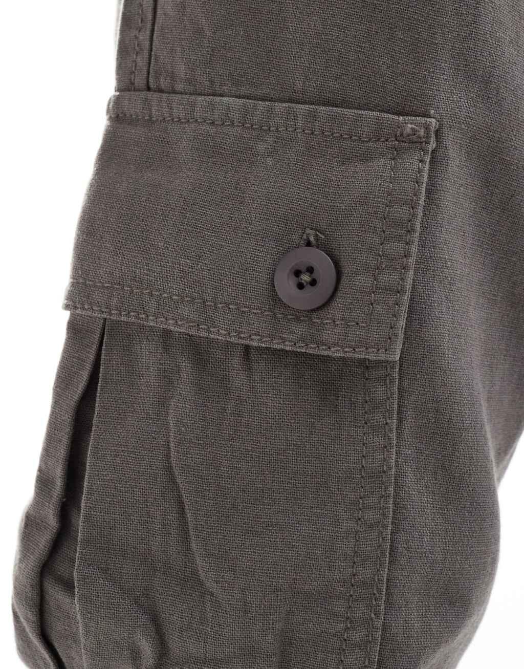 ASOS DESIGN tapered cargo linen mix pants in washed charcoal Product Image