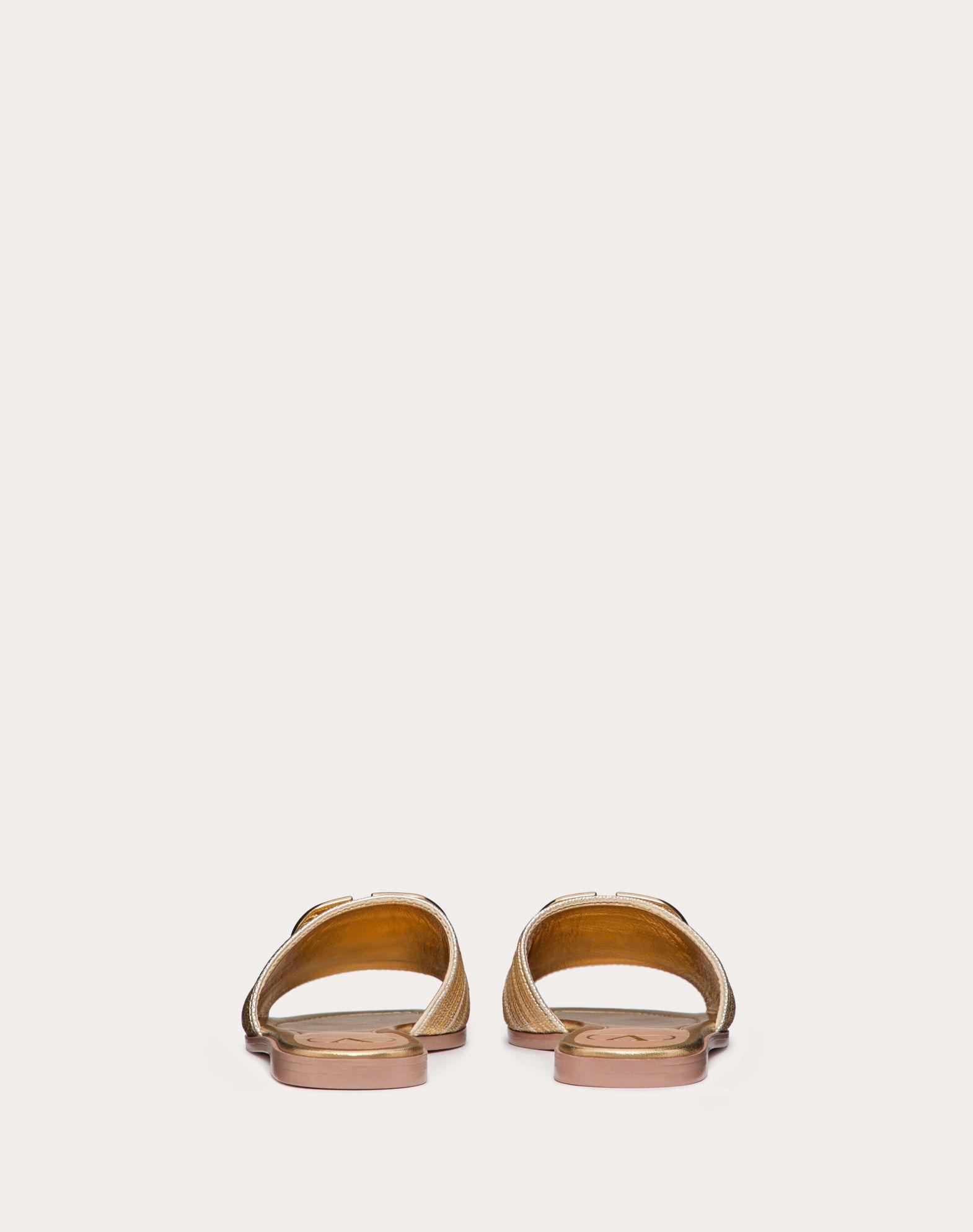 Vlogo Signature Metallic Leather Slide Sandal With Cornely Embroidery Product Image