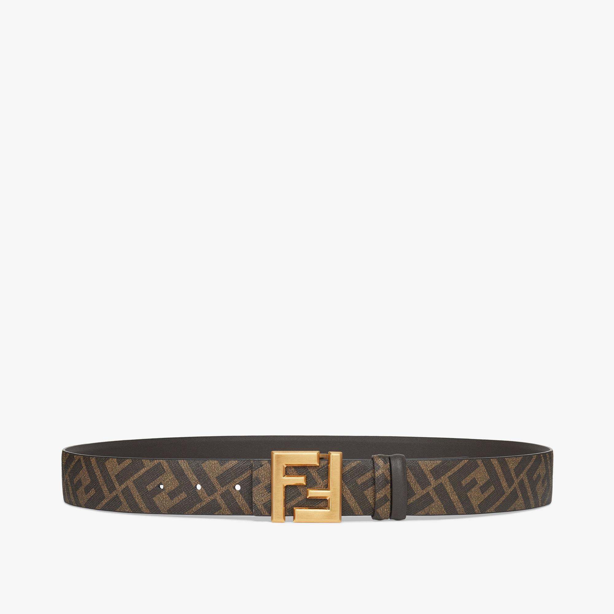 FF Squared BeltBrown leather and FF canvas reversible belt Product Image
