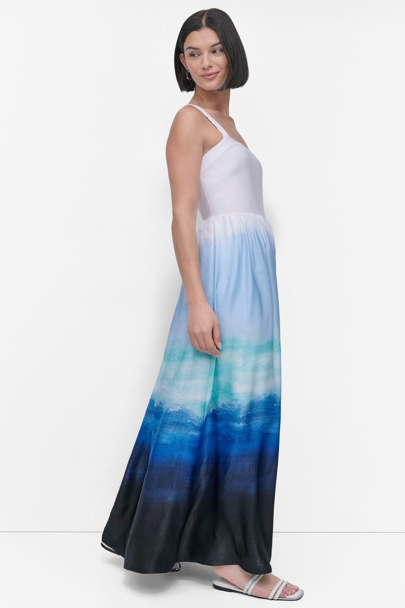SLEEVELESS PRINTED SATIN DRESS Product Image