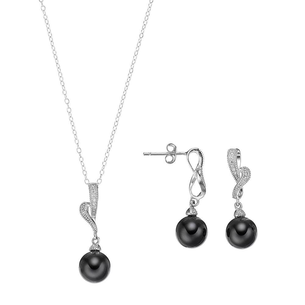 Sterling Silver Onyx & Cubic Zirconia Jewelry Set, Women's, Size: 18", Black Product Image