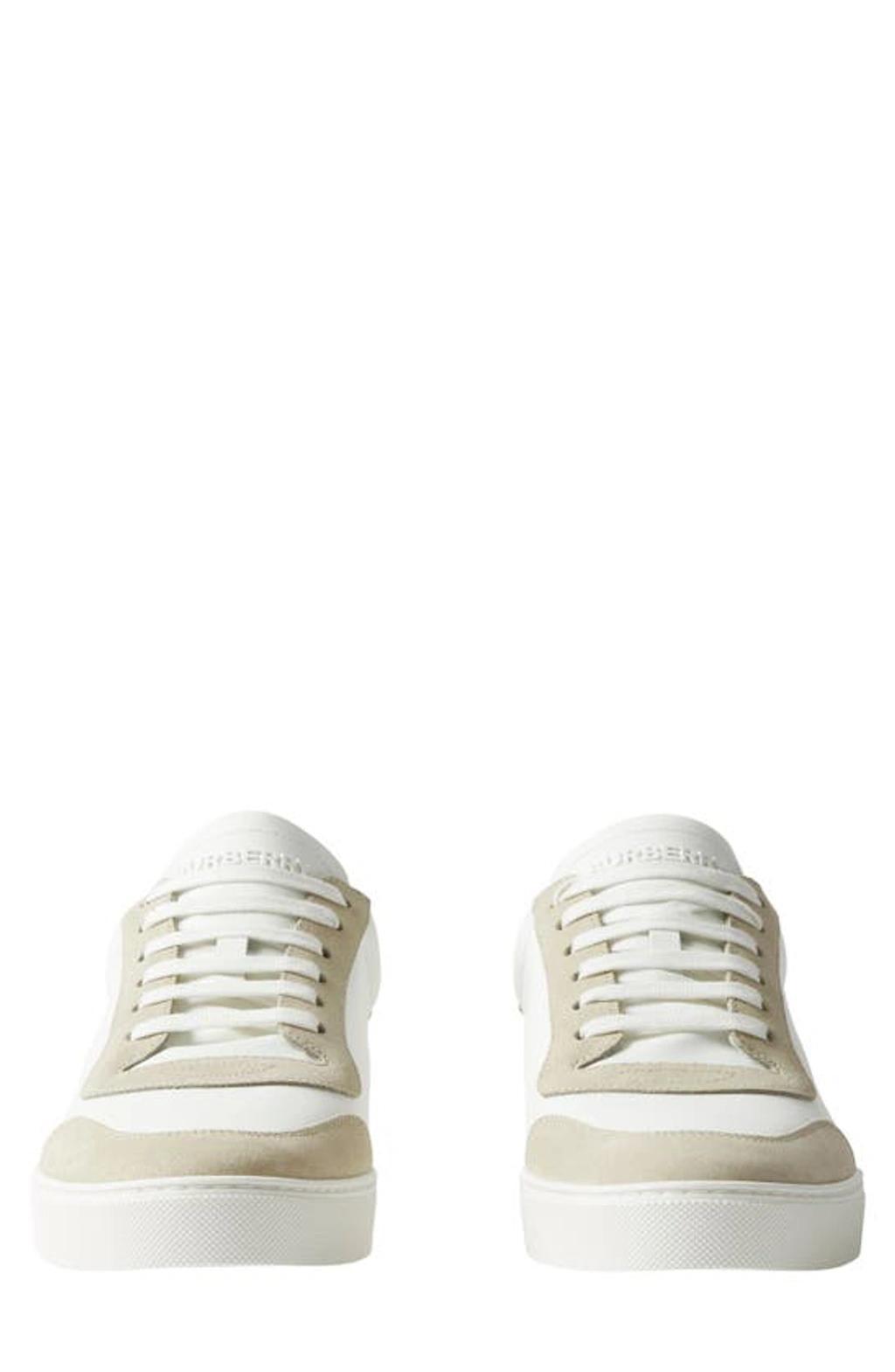 BURBERRY Checked-panel Leather Trainers In Neutral White Product Image
