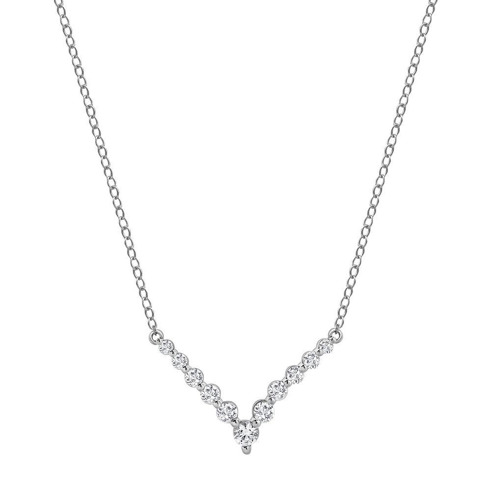 Gemstone Brilliance Lab-Created White Sapphire V-Shape Necklace, Women's, Size: 18", Silver Tone Product Image
