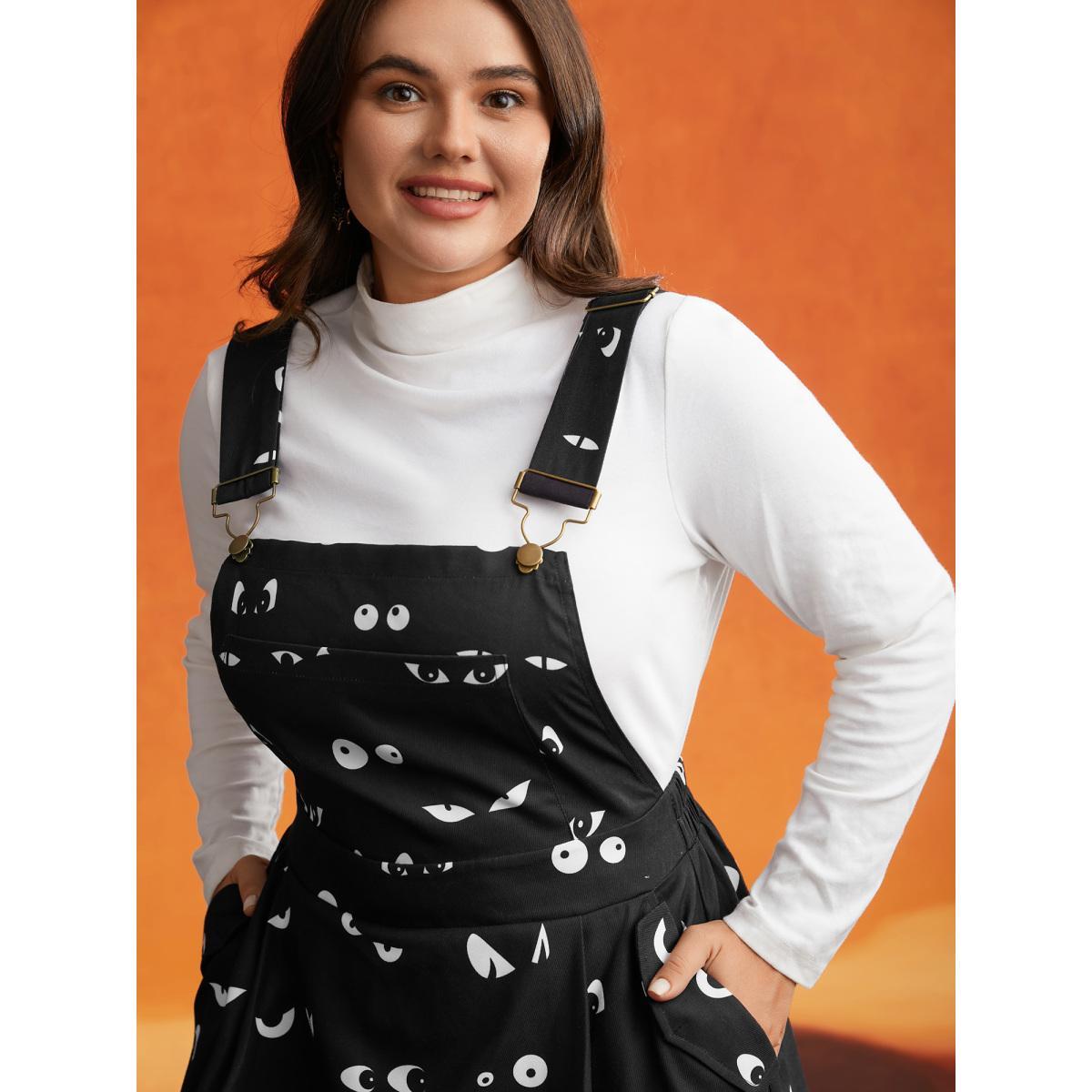 Plus Size Bat Eyes Overall Straps Skirt Midi Dress Black Women Cocktail Non Party Curvy Bloomchic 26/4X Product Image