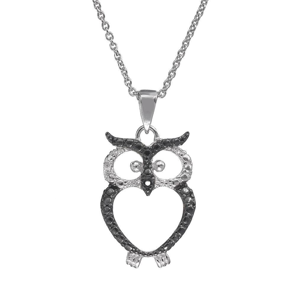Sophie Miller Sterling Silver Two Tone Owl Pendant Necklace, Women's, Size: 18", Black Product Image