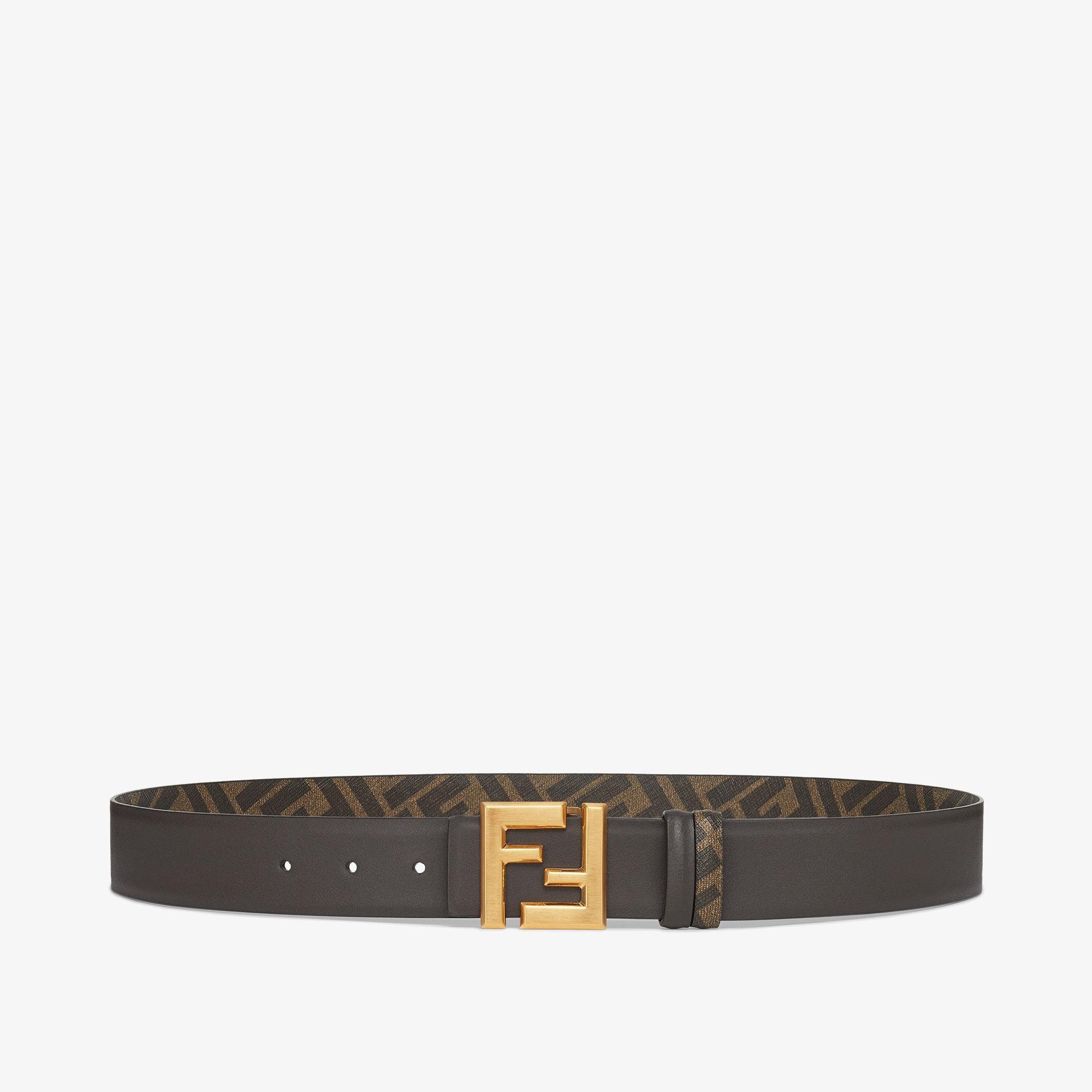 FF Squared BeltBrown leather and FF canvas reversible belt Product Image
