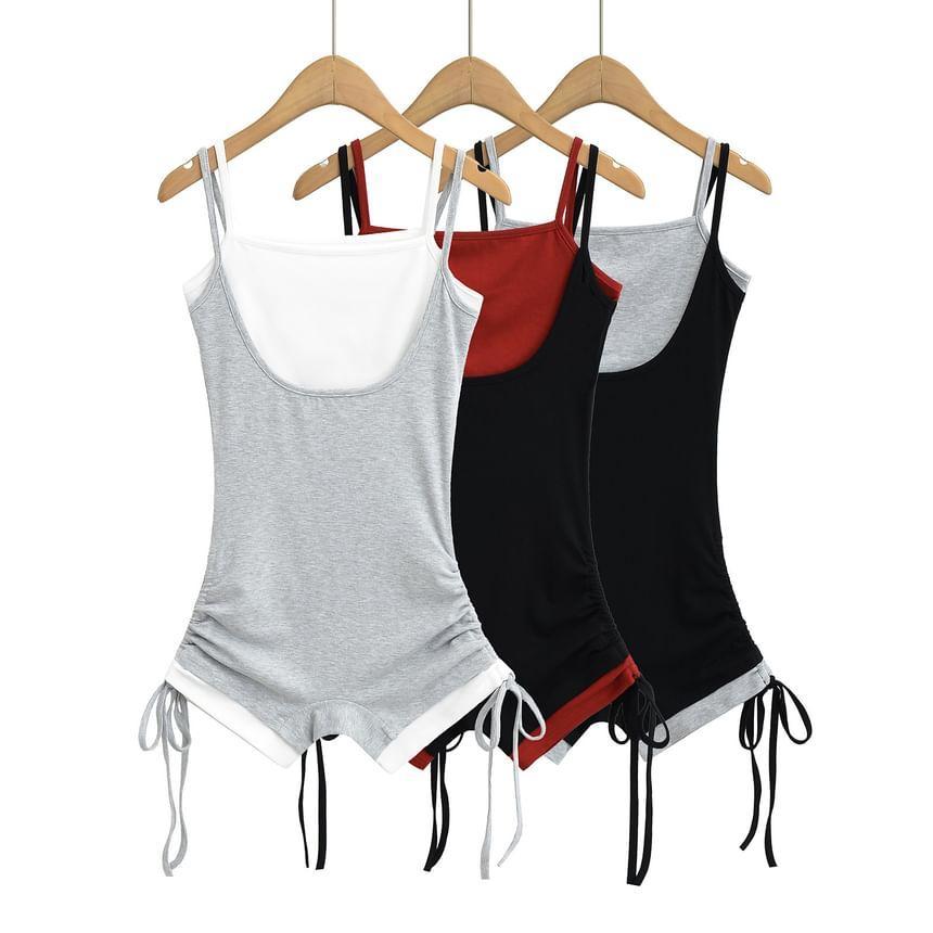 Mock Two-Piece Spaghetti Strap Two-Tone Romper Product Image