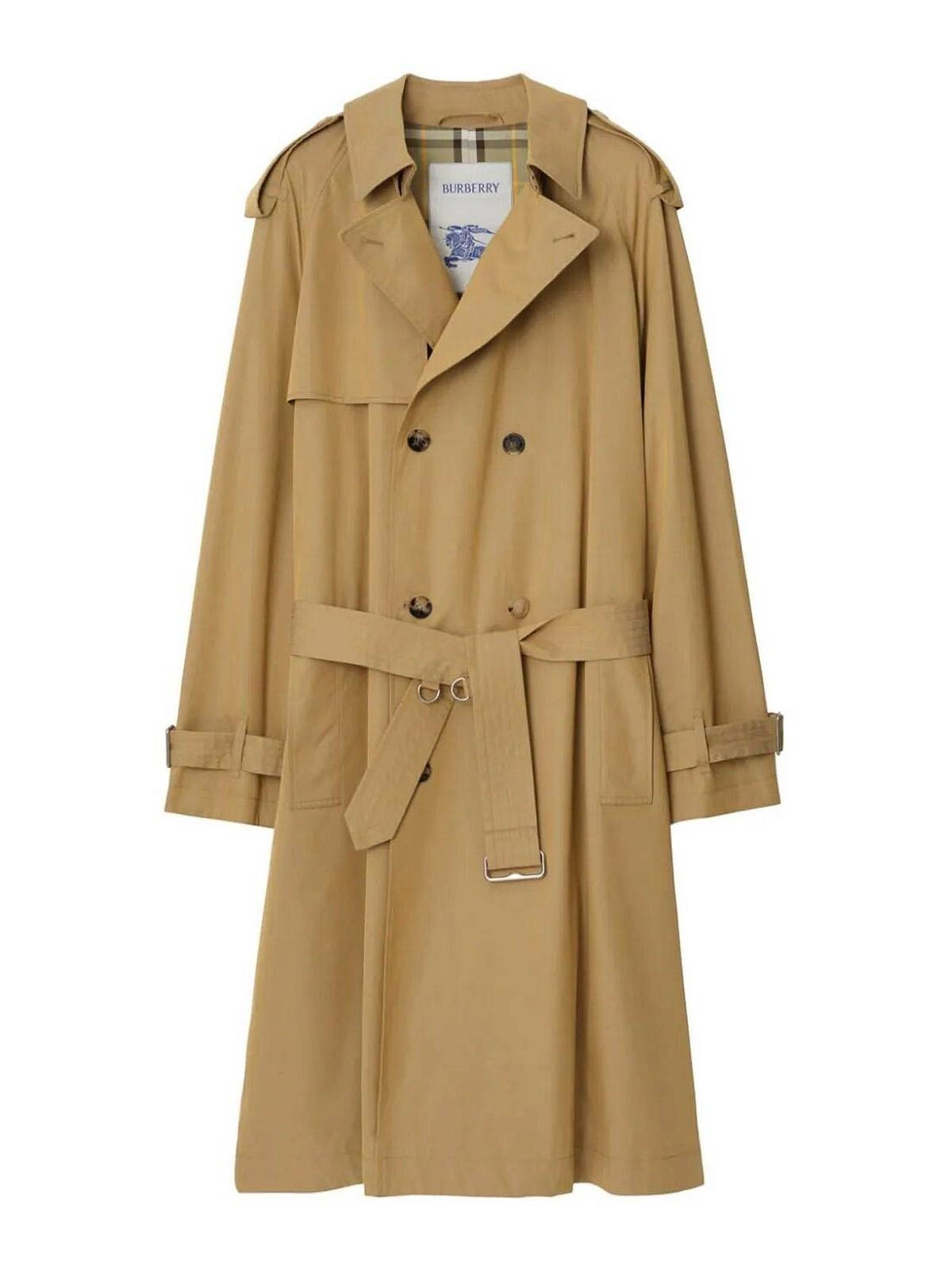 Long Gabardine Trench Coat In Beige Product Image