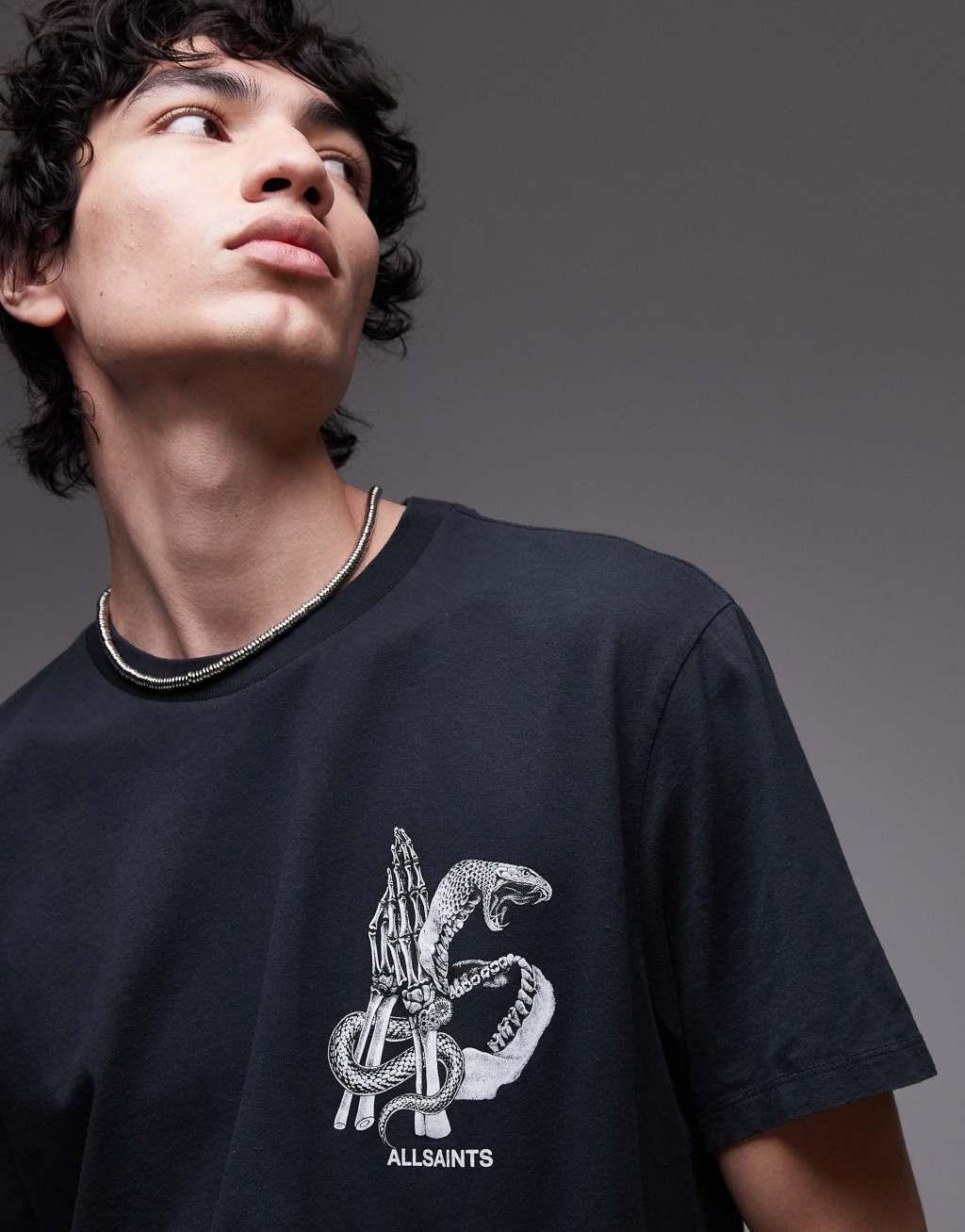 AllSaints Asp back graphic t-shirt in washed black Product Image