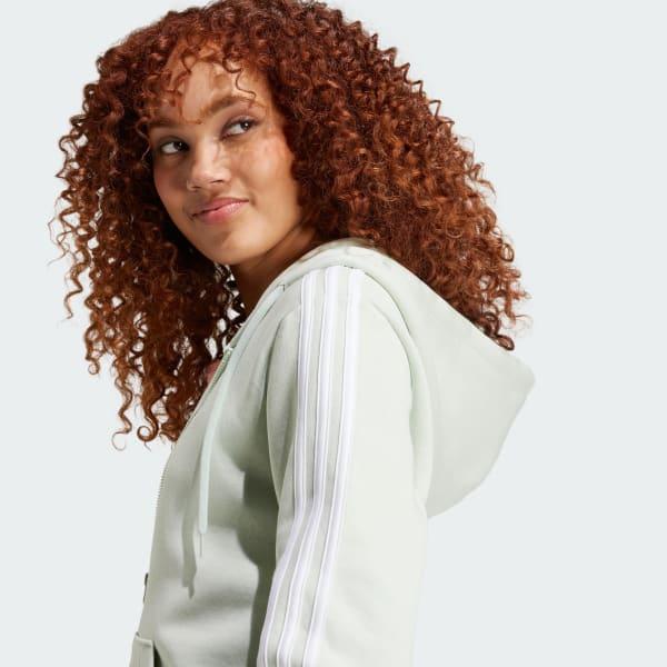 adidas Essentials 3-Stripes Full-Zip Fleece Hoodie Linen Green S Womens Product Image