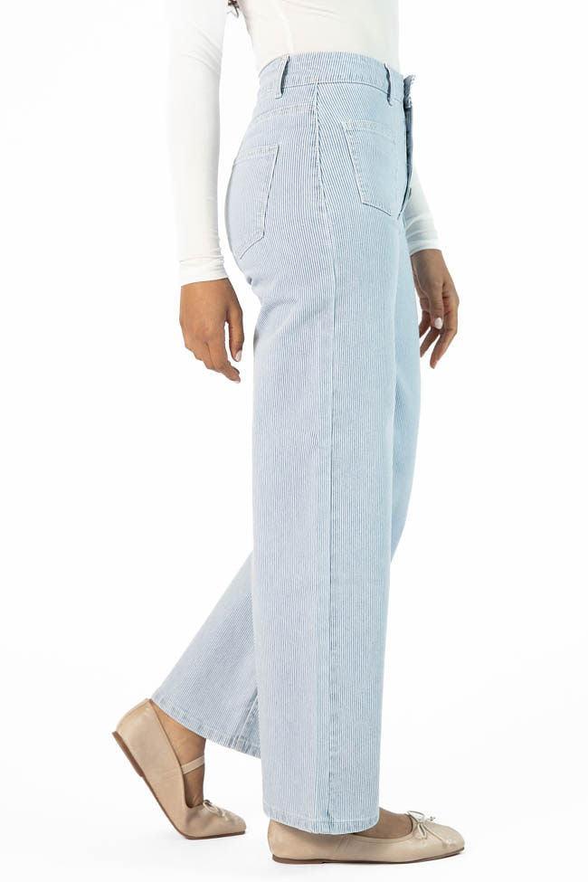 Sutton Striped Wide Leg Patch Pocket Jeans SALE Product Image