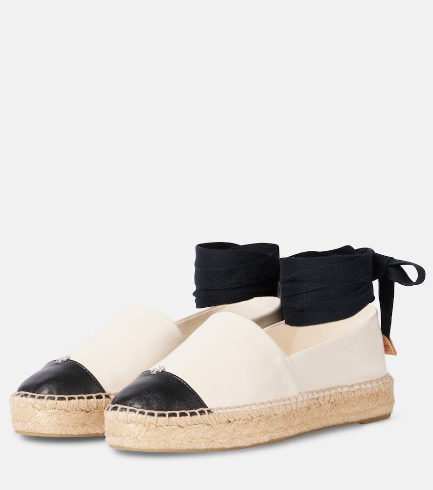 TORY BURCH White Espadrilles With Metallic Logo On The Front And Ankle Strap In Leather Woman Product Image