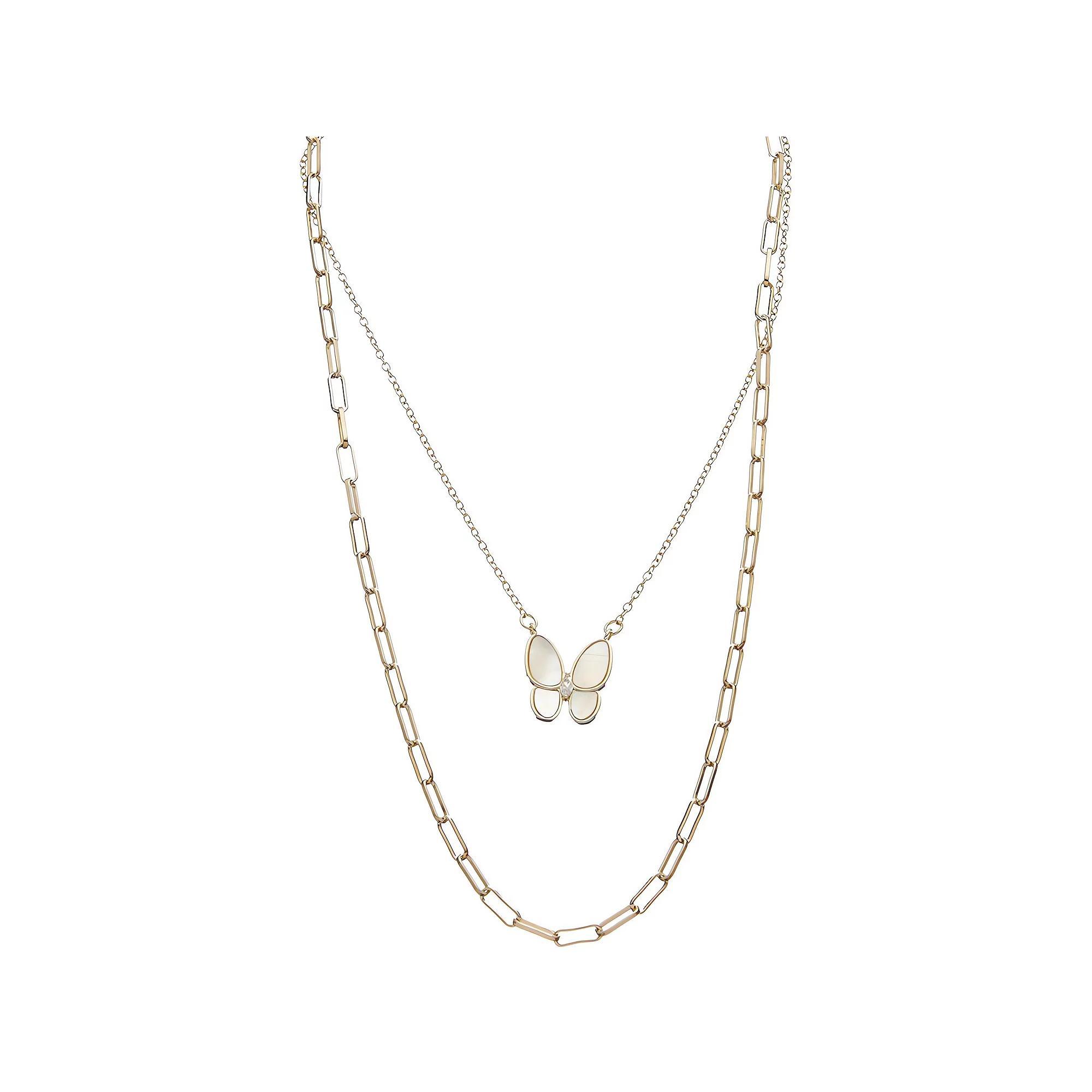 Juvell 18k Gold Plated Freshwater Cultured Pearl Butterfly Double Strand Necklace, Women's, Size: 18-20" ADJ, Gold Tone Product Image