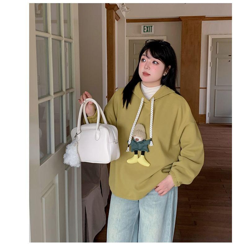 Plus Size Drawstring Round Neck Bear Applique Oversized Hoodie Product Image