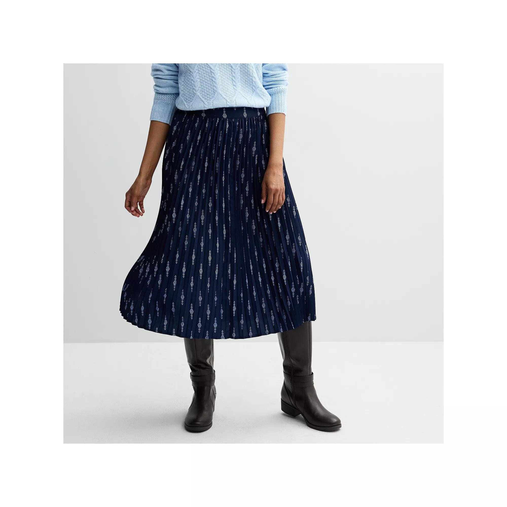 Women's Croft & Barrow® Pleated A-Line Midi Skirt, Size: XL, Blue Verical Folk Product Image