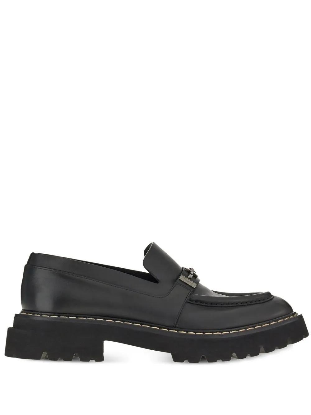 FERRAGAMO Gancini-plaque Leather Moccasin In Black Product Image