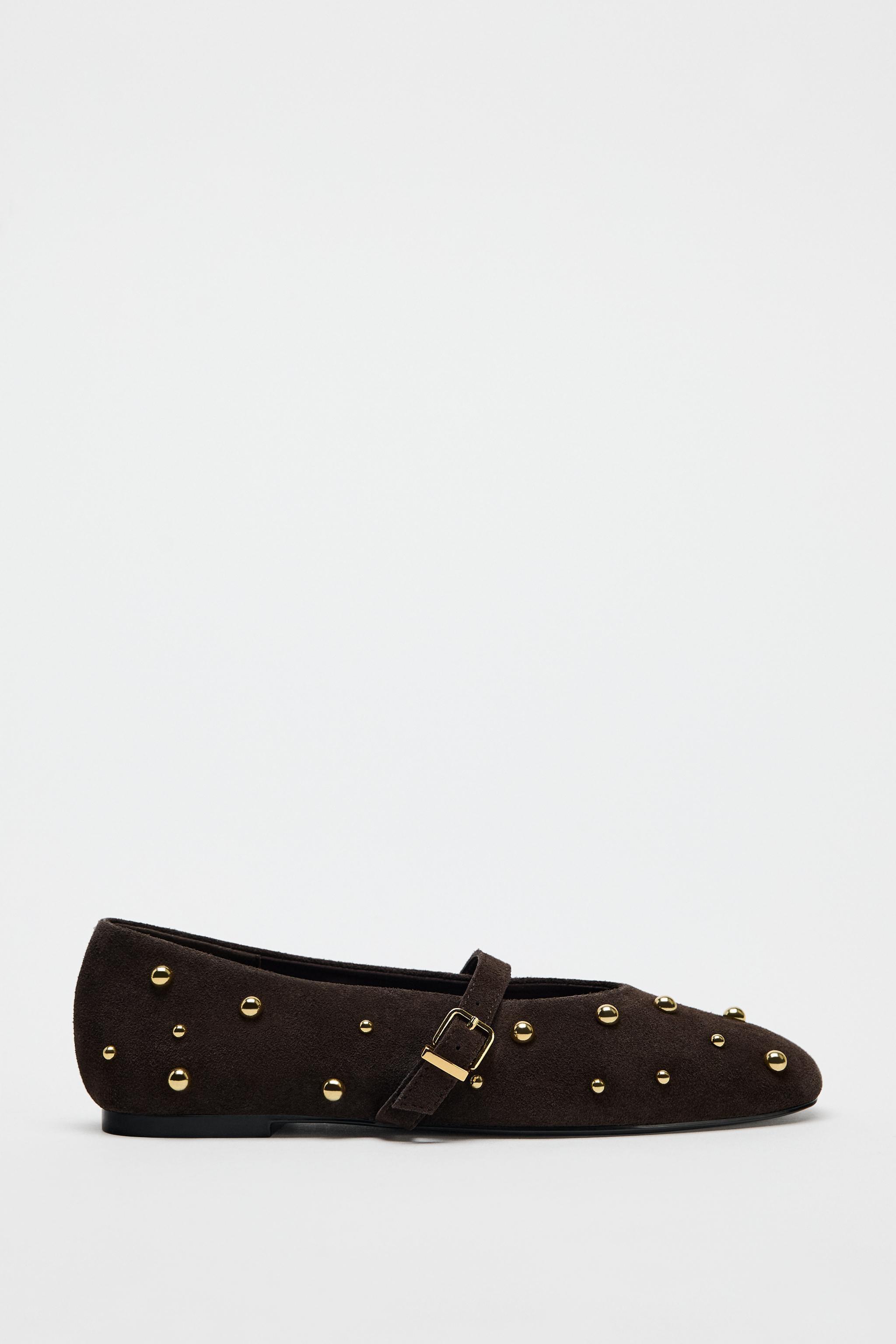 STUDDED SUEDE BALLET FLATS Product Image