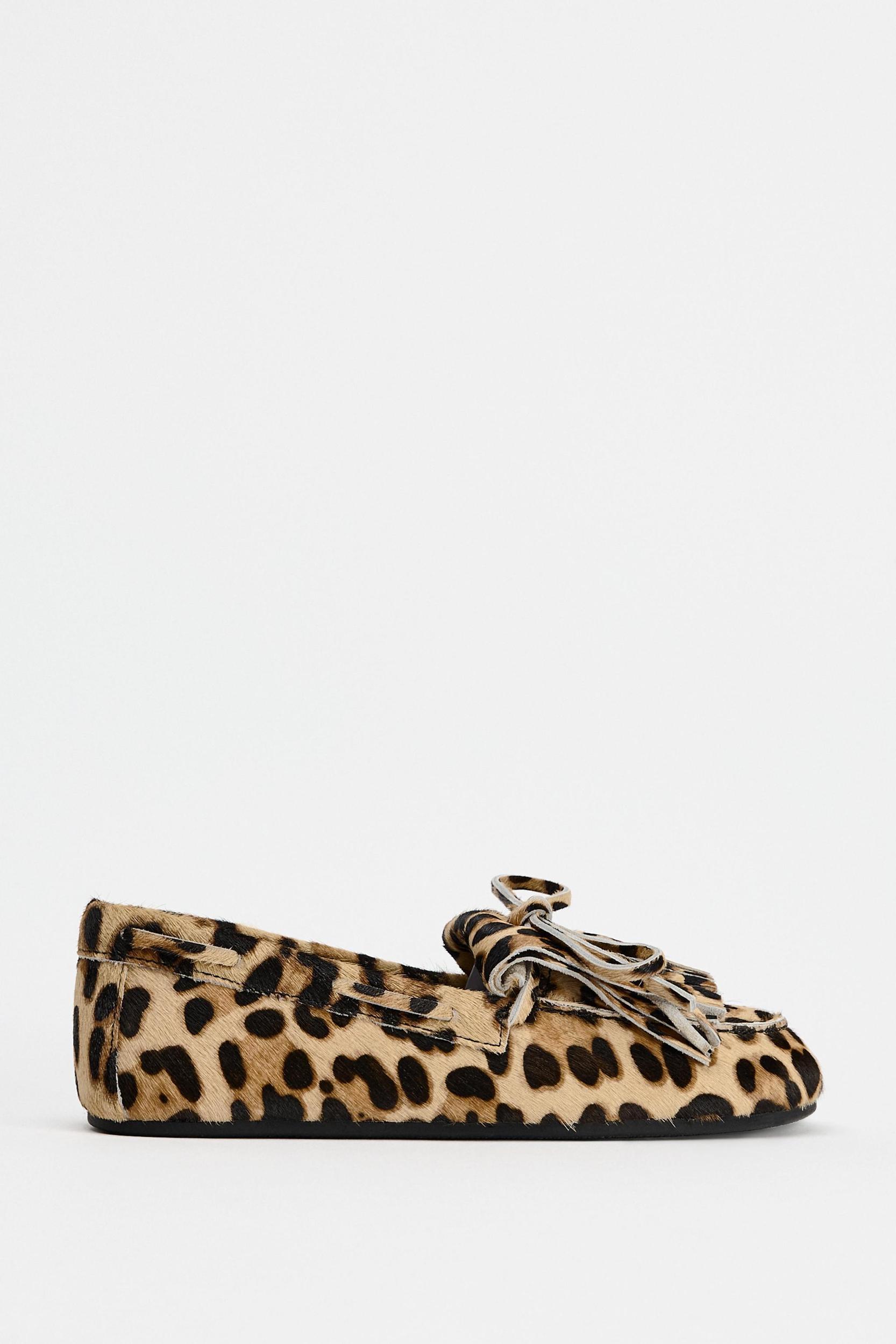 ANIMAL PRINT FUR LINED LEATHER LOAFERS Product Image