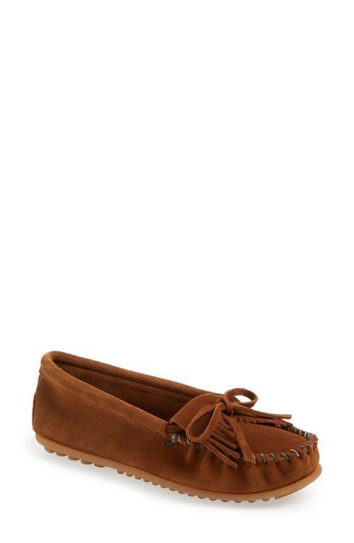 Minnetonka Kilty Suede Bow Detail Fringe Moccasins Product Image