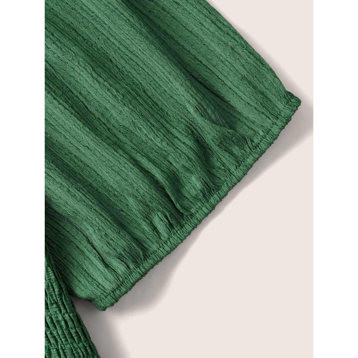 Plus Size Square Neck Texture Shirred Puff Sleeve Dress Emerald Women Elegant Texture Square Neck Short sleeve Curvy BloomChic 30/6X Product Image