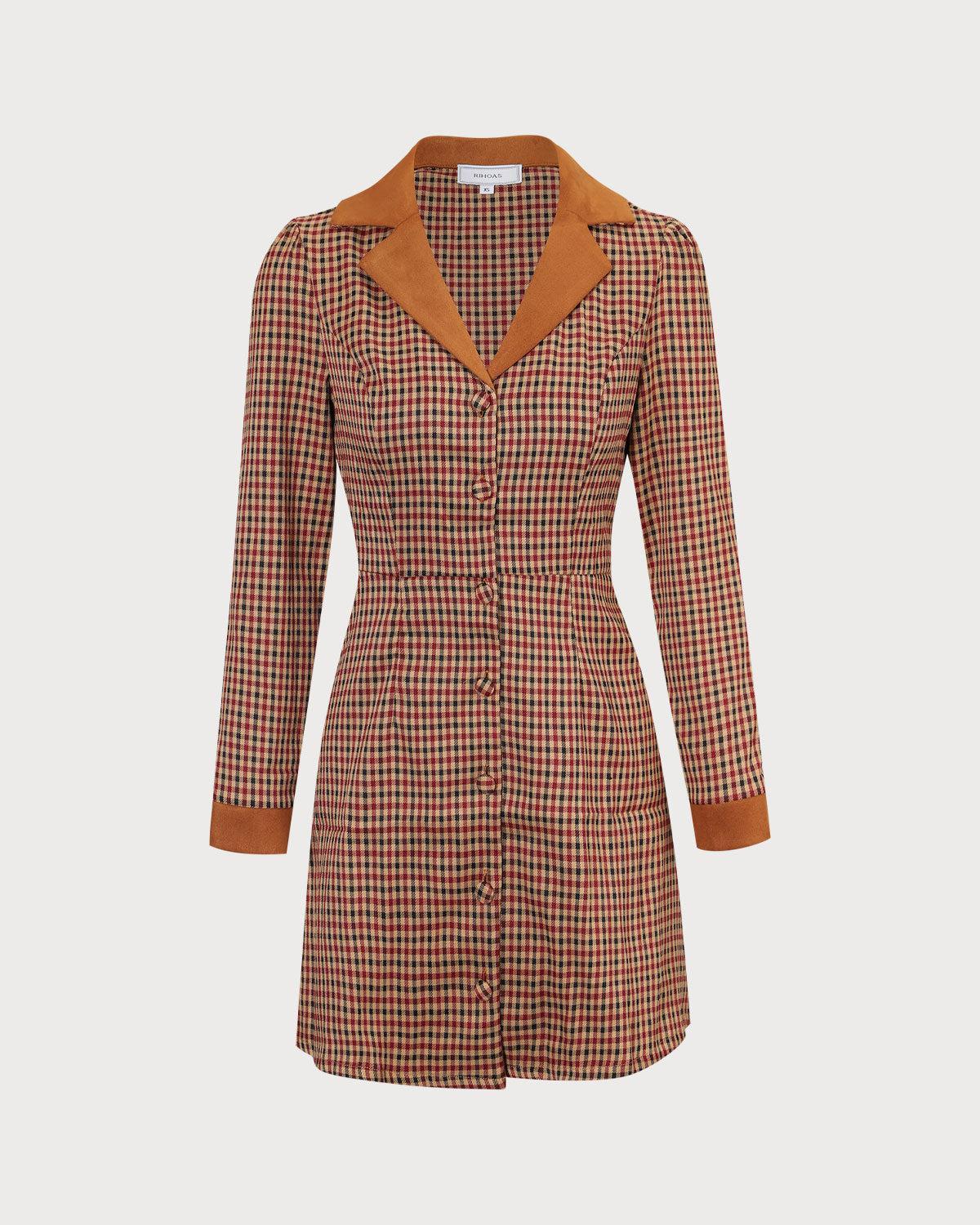 The Brown Plaid Spliced Suede Mini Dress Product Image