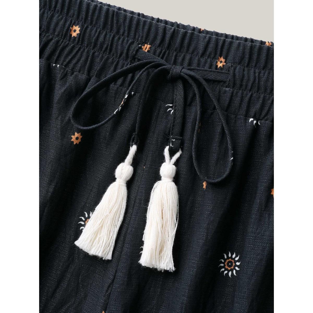 Plus Size Paisley Print Wide-Leg Airy Pants Women BlackFlower Resort Wide Leg Mid Rise Vacation Pants BloomChic 22-24/3X Product Image