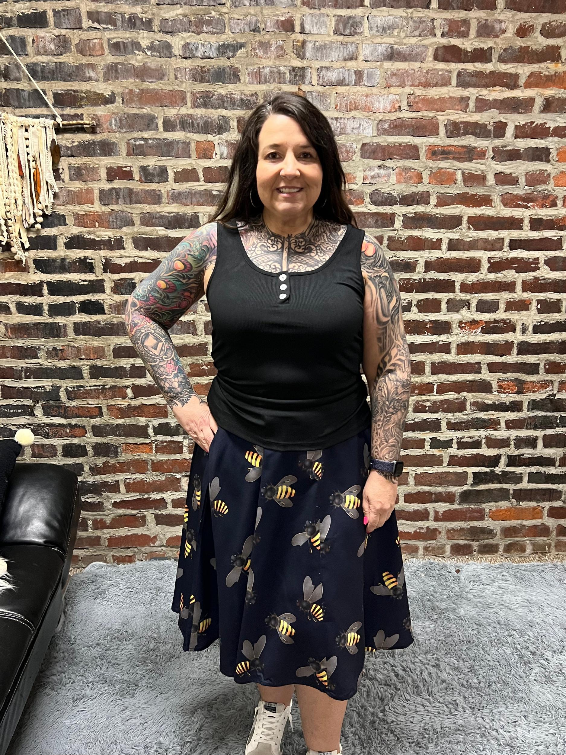 Bee Print Navy Swing Skirt Product Image