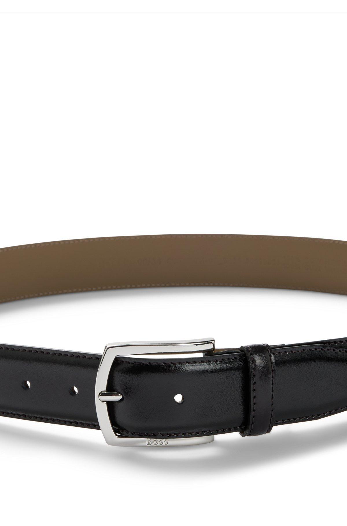 Italian-leather belt with branded buckle and full lining Product Image