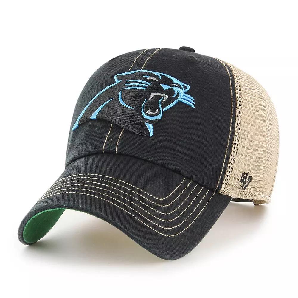 Men's '47 Black/Natural Carolina Panthers Trawler Trucker Clean Up Snapback Hat Product Image