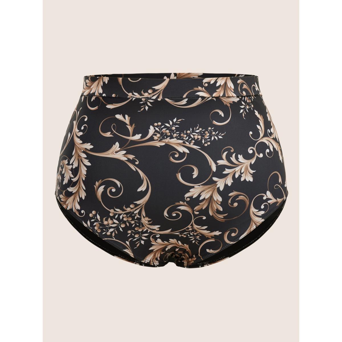 Plus Size Baroque Graphic Skinny Swim Bottom Women's Swimwear Black Beach Non High stretch Skinny High Rise Curve Swim Bottoms BloomChic 12/L Product Image