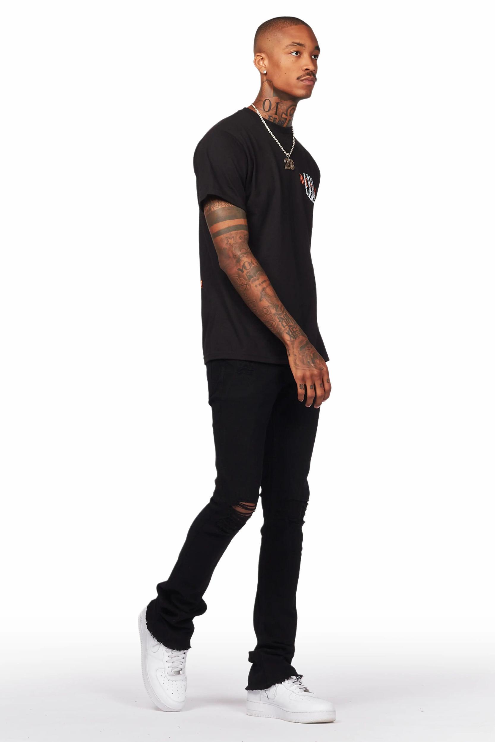 Rebel Black Stacked Flare Jean Male Product Image