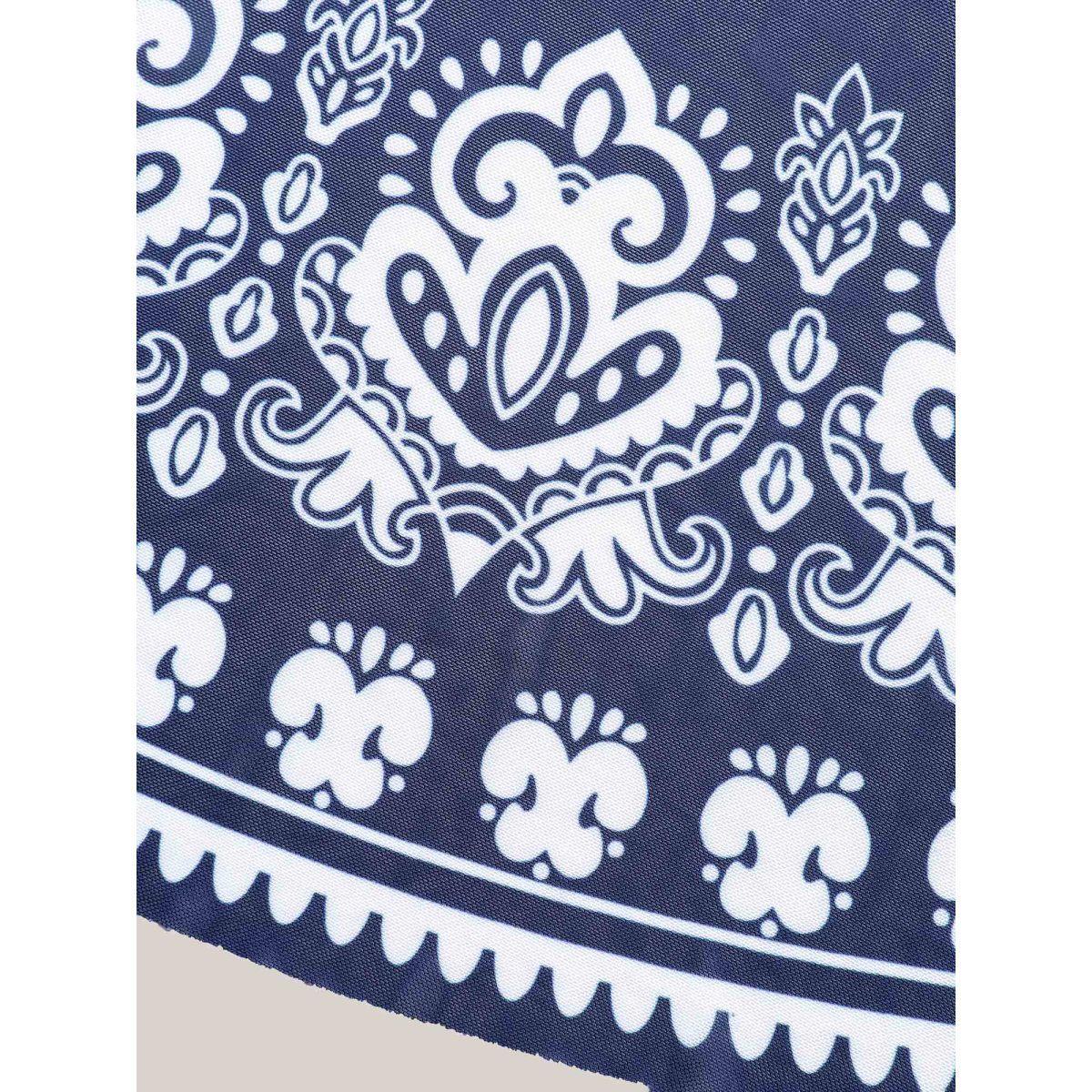 Plus Size Boho Print Mesh V-Neck Swim Dress Women's Swimwear Indigo Beach Bodycon V-neck High stretch Curve Swim Dresses BloomChic 18-20/2X Product Image