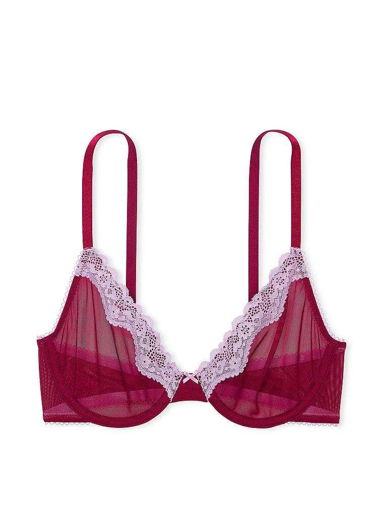 Tease Mesh Lace-Trim High-Leg Thong Panty Product Image