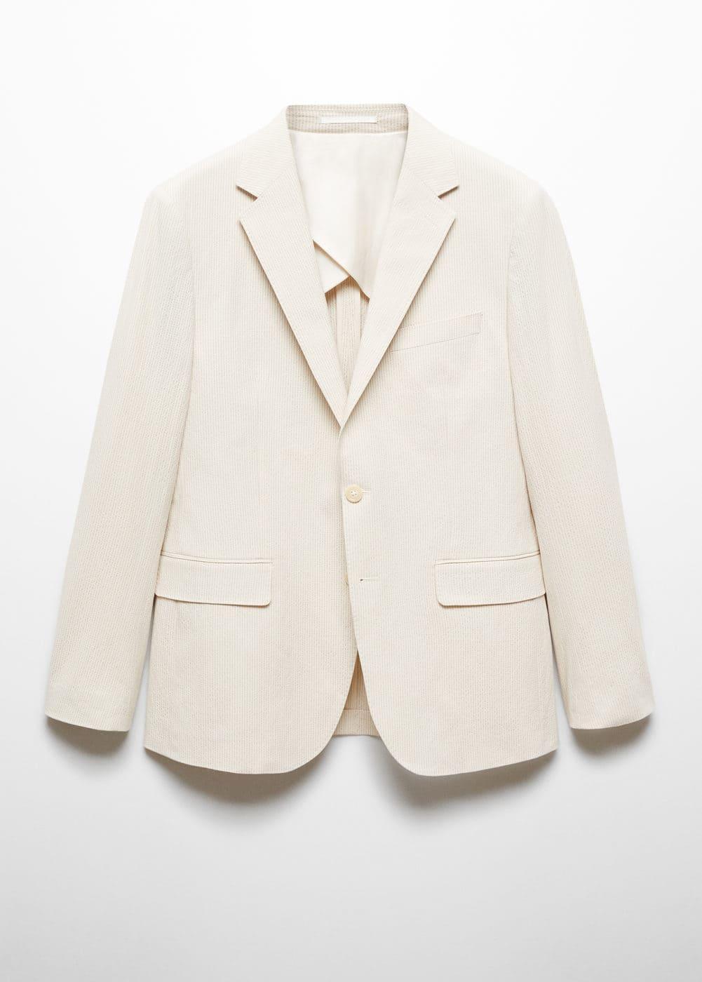 Striped seersucker cotton slim-fit suit blazer - Men | MANGO USA Product Image