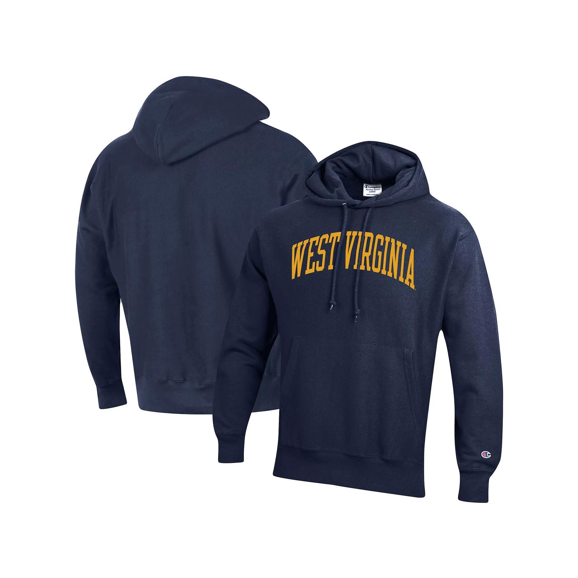 Men's Champion Navy West Virginia Mountaineers Team Arch Reverse Weave Pullover Hoodie, Size: XL, Blue Product Image