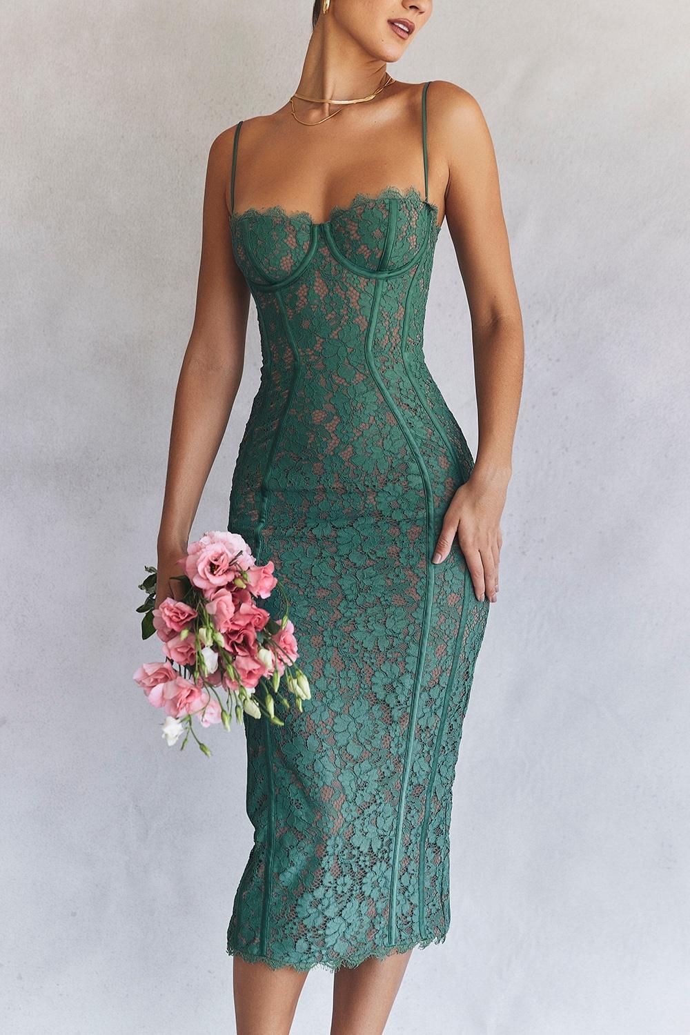 Joelle Forest Lace Midi Dress Product Image
