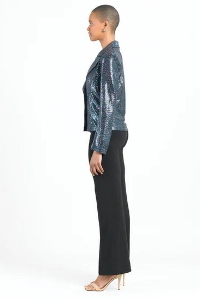 Shimmer Button Knit Jacket with Modern Lapel Product Image