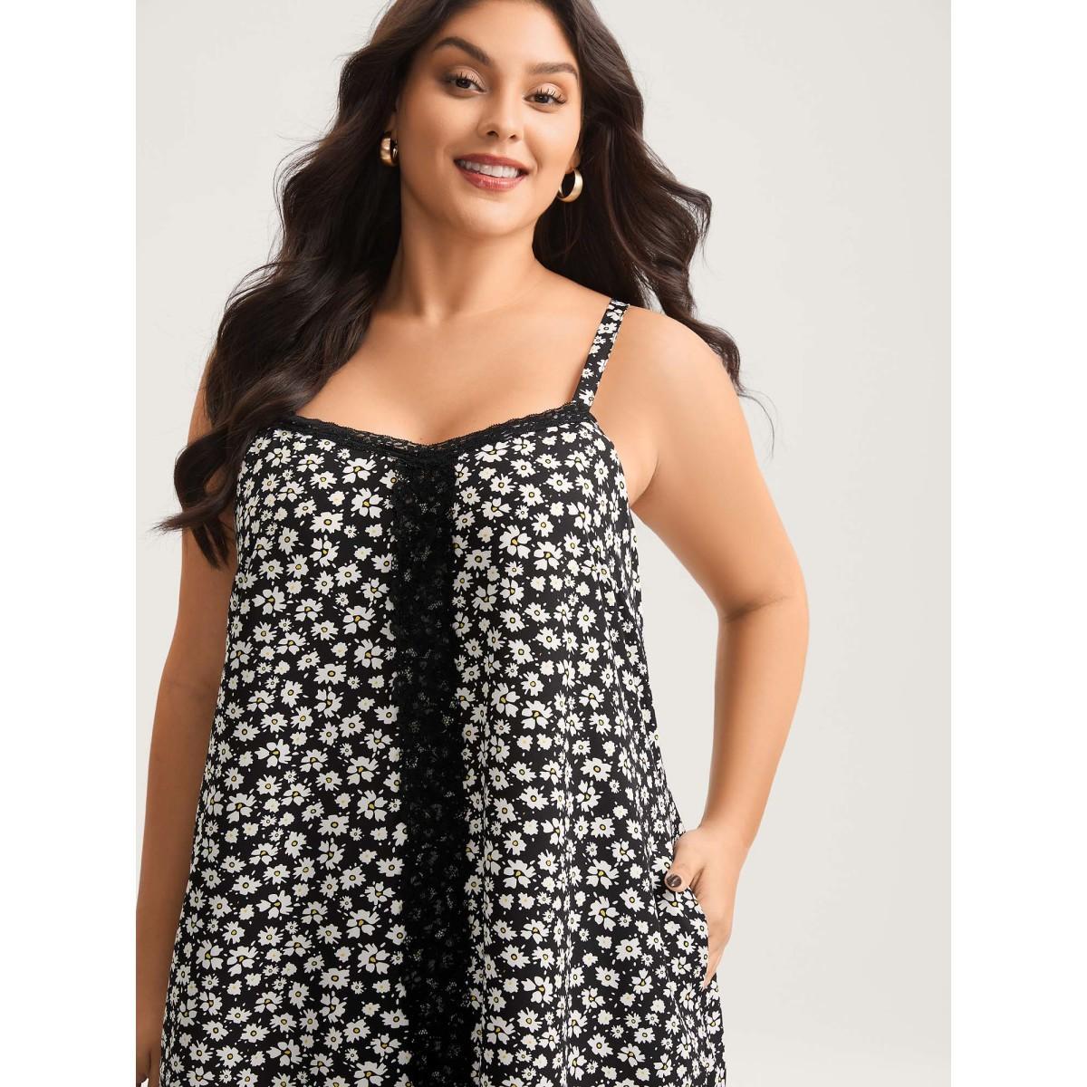 Plus Size Floral Lace Front Flowy Midi Dress BlackFlower Women Non Sleeveless Curvy BloomChic 30/6X Product Image