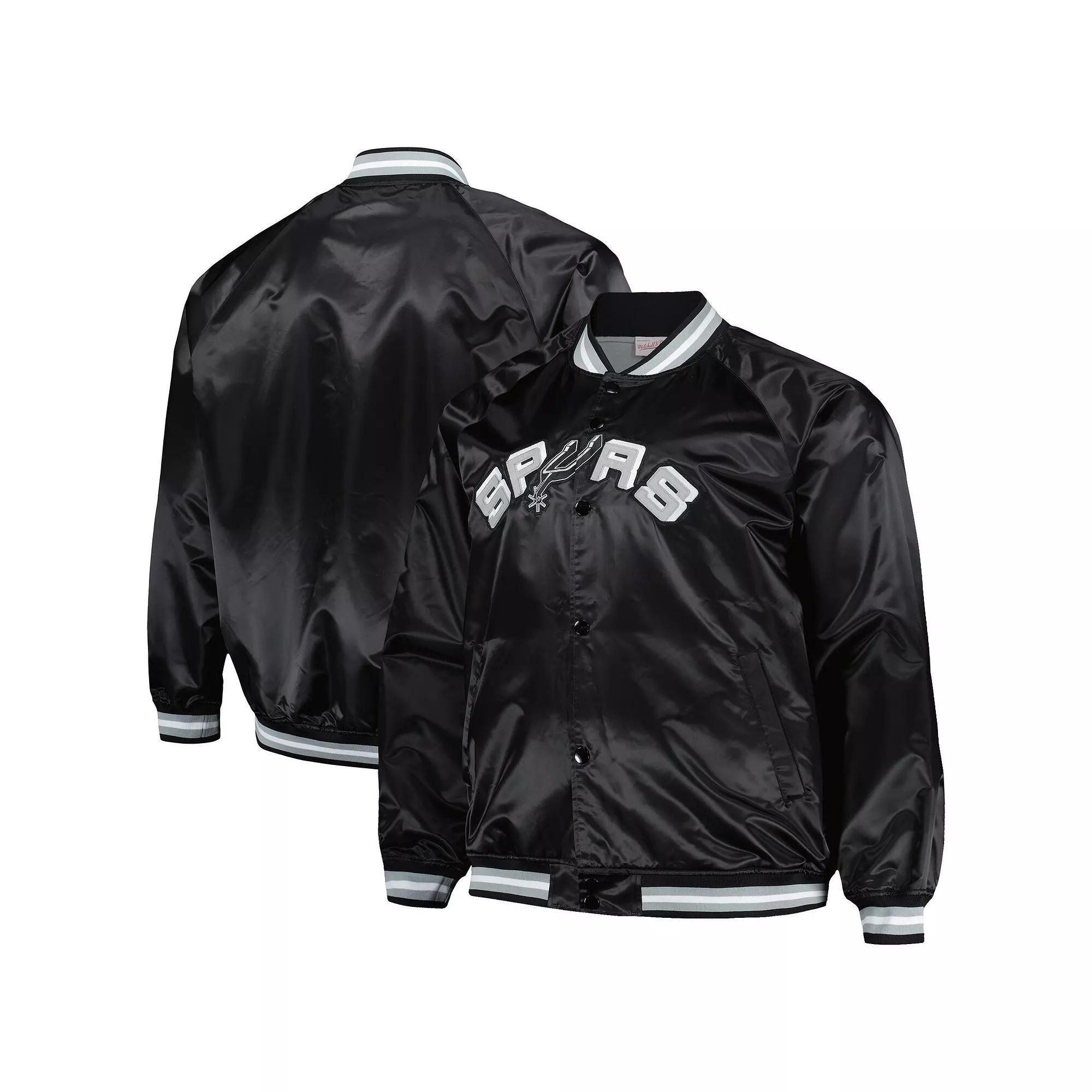 Men's Mitchell & Ness Black San Antonio Spurs Big & Tall Hardwood Classics Wordmark Satin Raglan Full-Zip Jacket, Size: 2XB Product Image