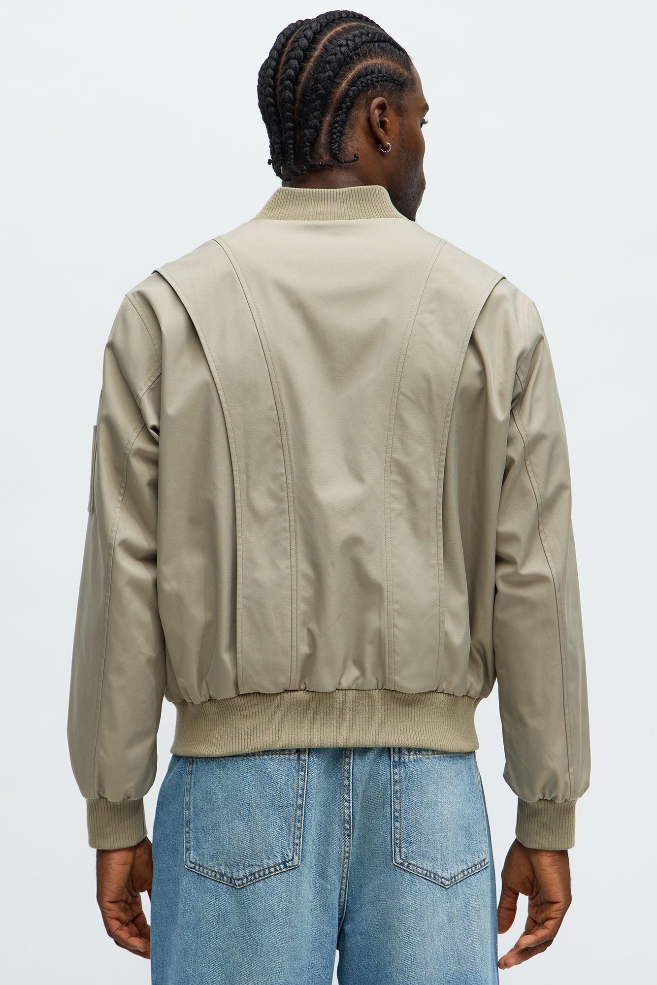 Paneled Utility Bomber Jacket - Taupe Product Image