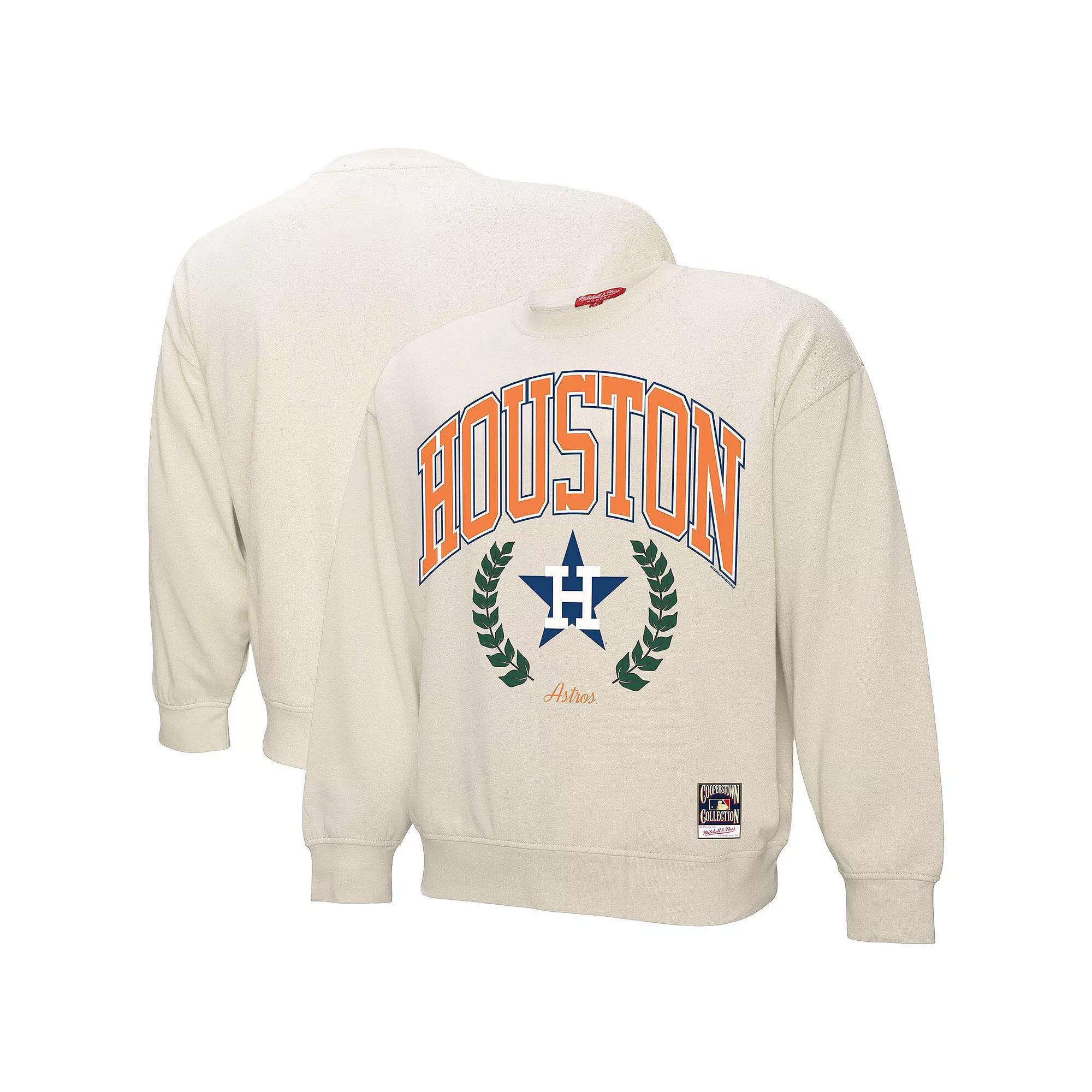 Women's Mitchell & Ness Cream Houston Astros Cooperstown Collection Laurel Crew Pullover Sweatshirt, Size: Large, Beige Product Image
