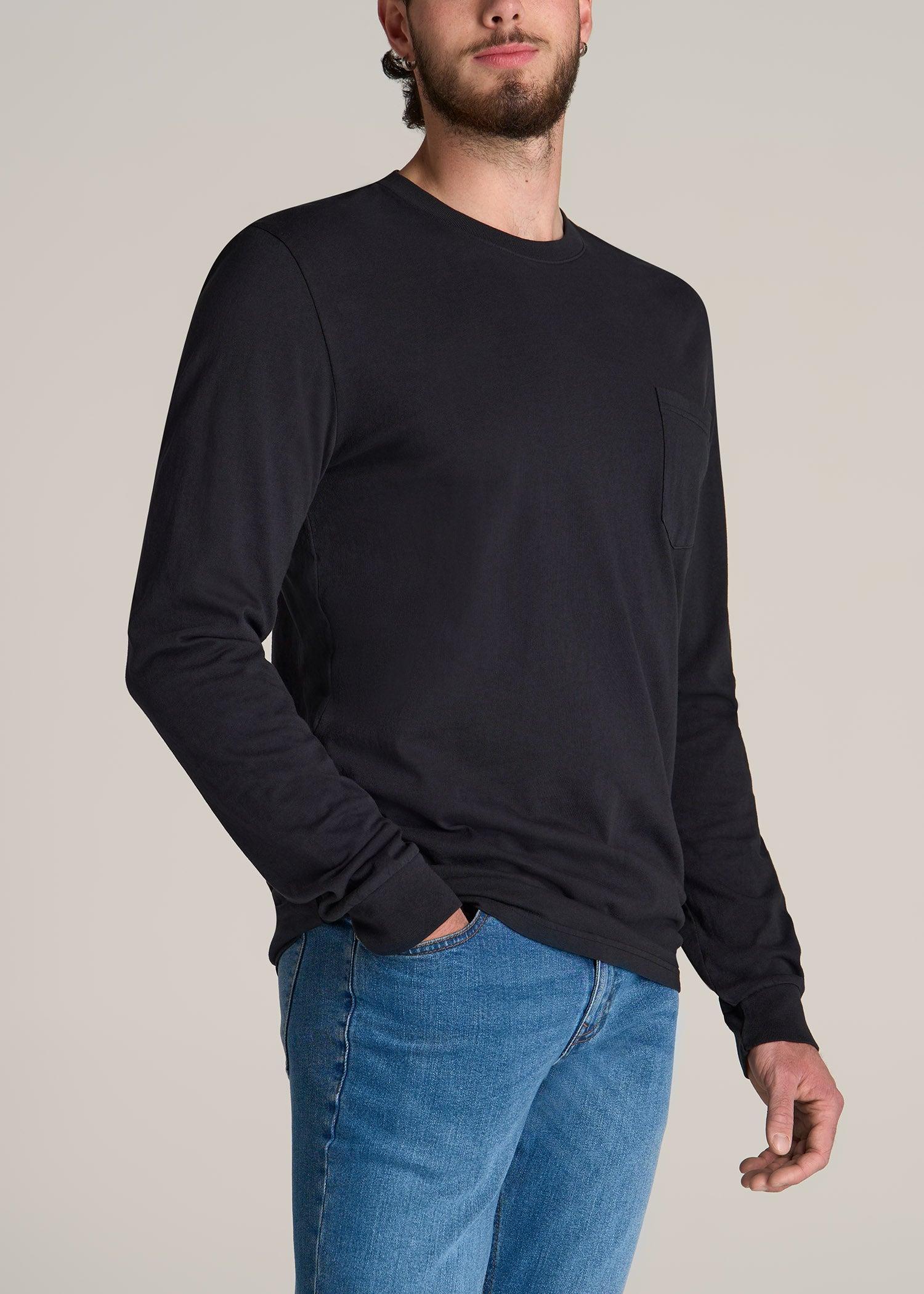 Garment Dyed Long Sleeve Pocket Tall Men's Tee in Black Product Image