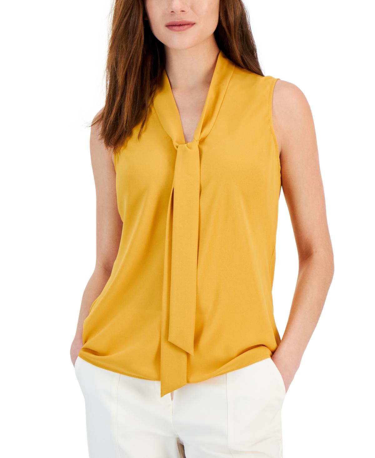 Kasper Tie V-Neck Sleeveless Crepe de Chine Top Product Image