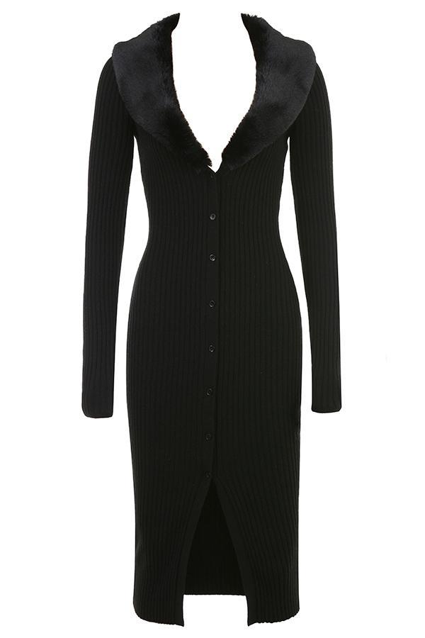 Raine Black Faux Fur Trim Dress Product Image