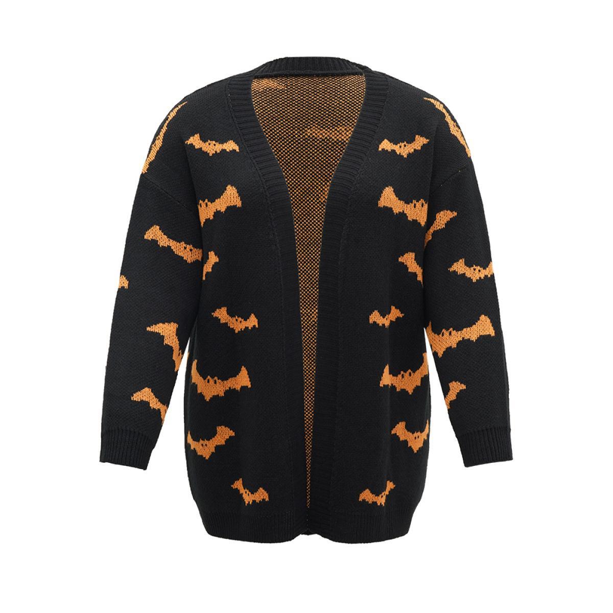 Plus Size Halloween Bat Graphic Open Front Cardigan Black Women Casual Loose Long Sleeve Festival-Halloween Cardigans BloomChic 14-16/1X Product Image