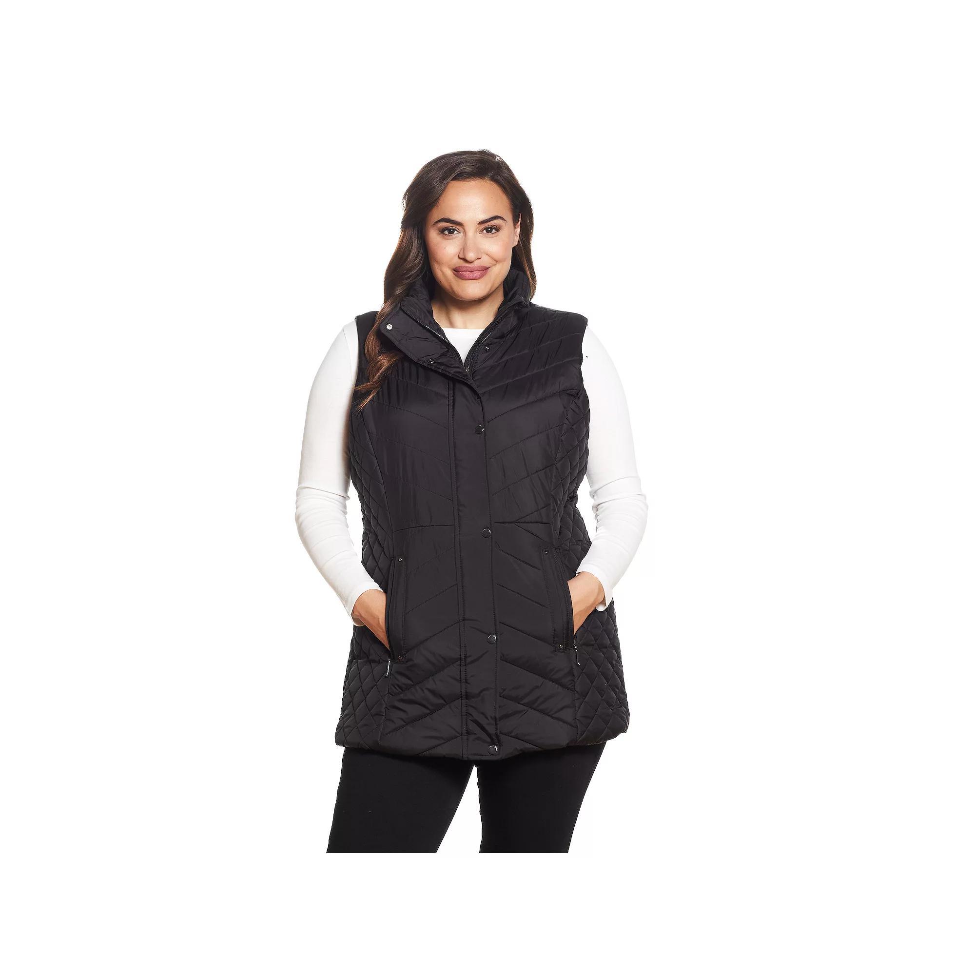 Plus Size Weathercast Quilted Long Puffer Vest, Women's, Size: 2XL, Black Product Image