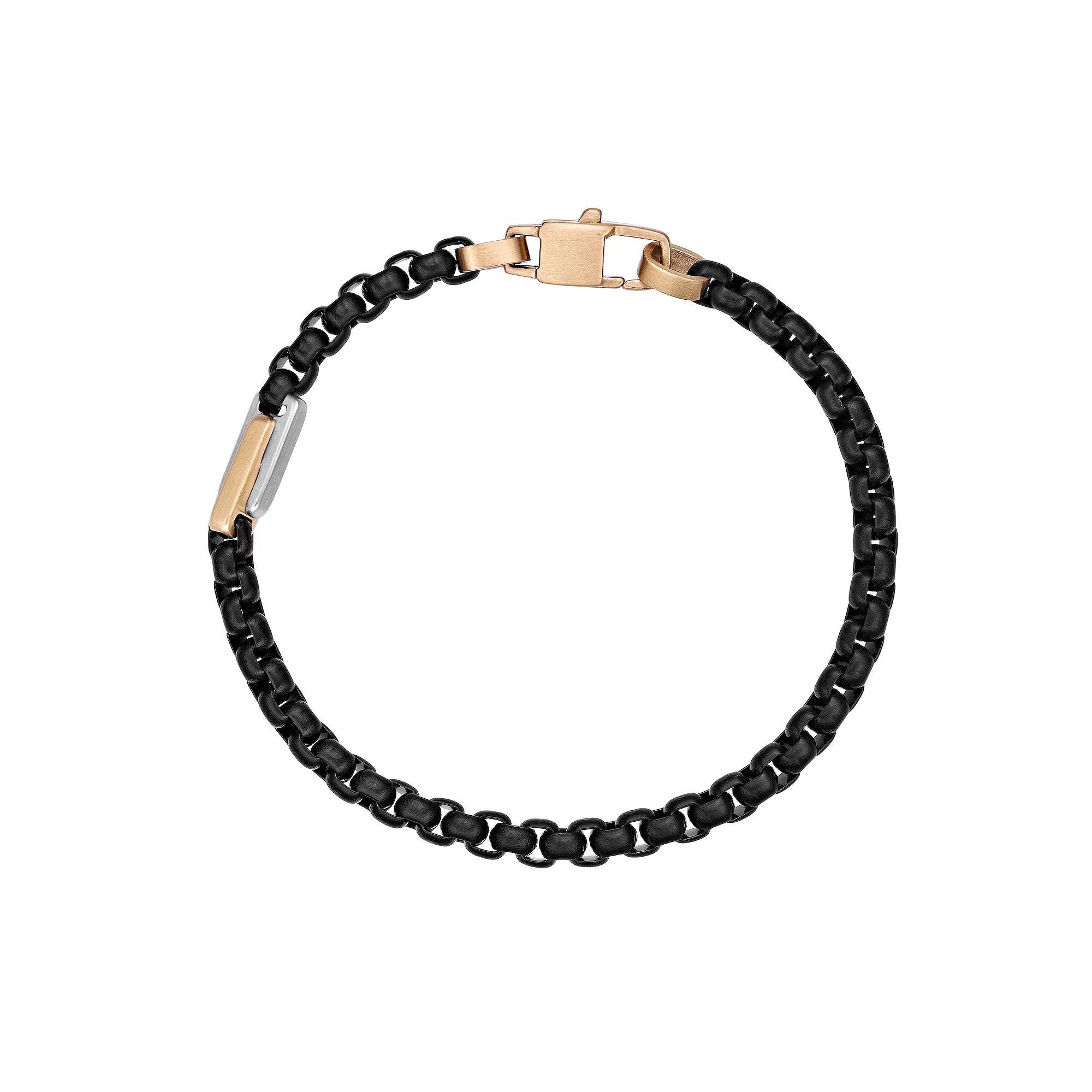 LYNX Men's Stainless Steel Two Tone Round Box Chain Bracelet, Size: 8.5" Product Image